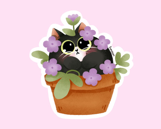 Gatito con Flores Sticker